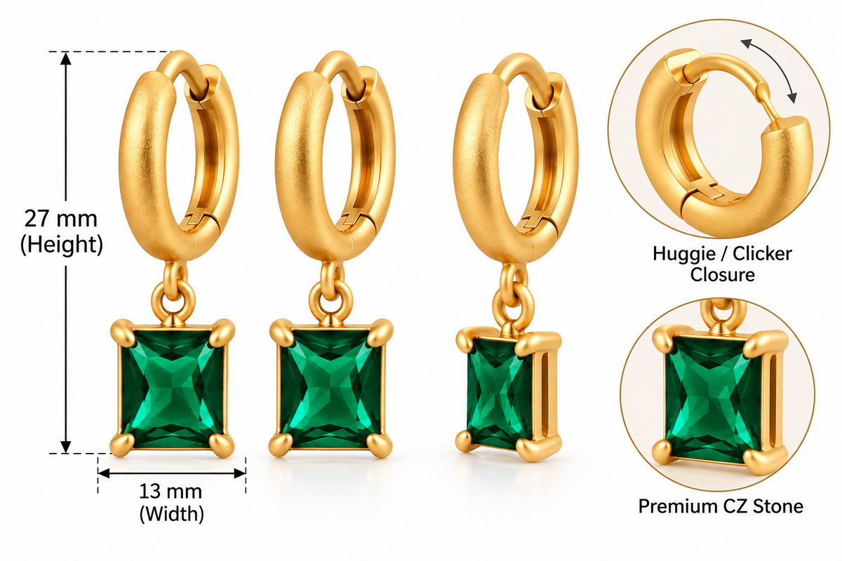 Emerald Green Stone Hoop Drop Earrings