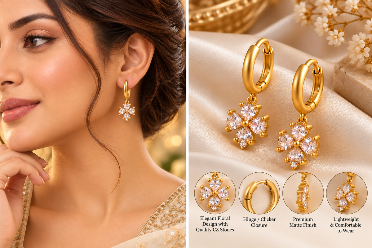 Floral CZ Hinge Hoop Earrings