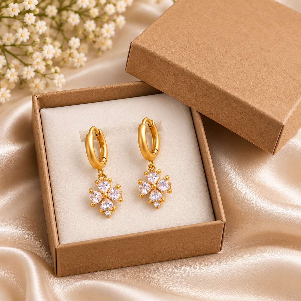 Floral CZ Hinge Hoop Earrings