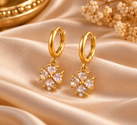 Floral CZ Hinge Hoop Earrings