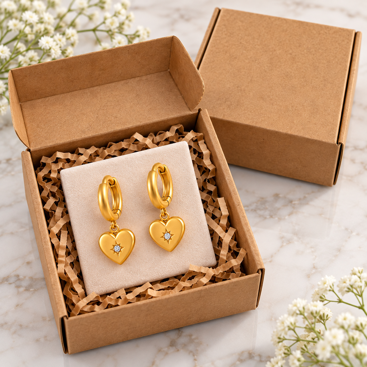 Anti-Tarnish Heart CZ Golden Drop Earrings