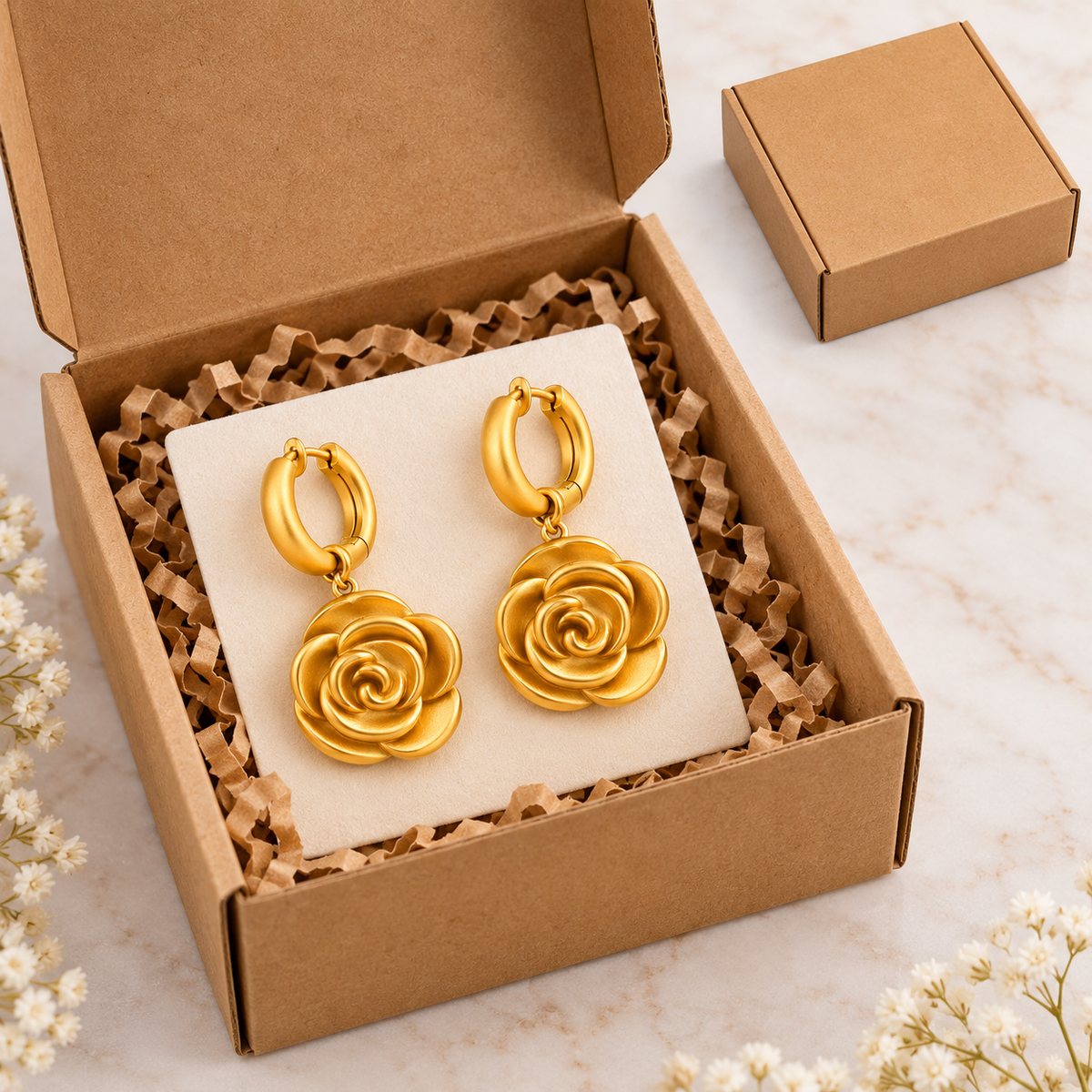 Golden Floral Spiral Hoop Dangler Earrings
