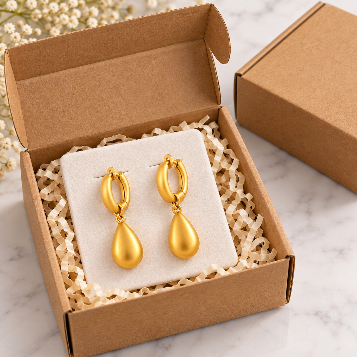 Golden Teardrop Hoop Dangle Earrings