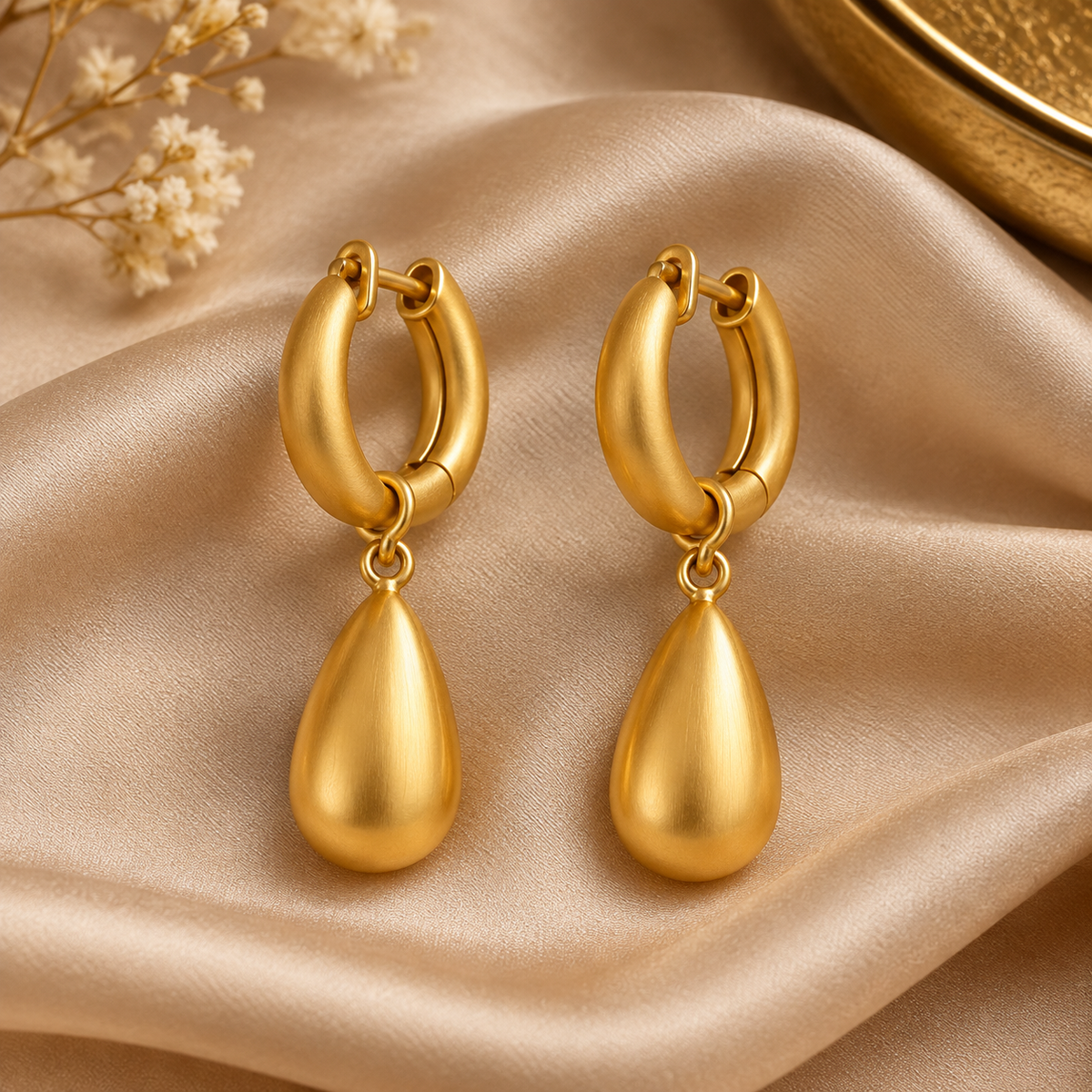 Golden Teardrop Hoop Dangle Earrings