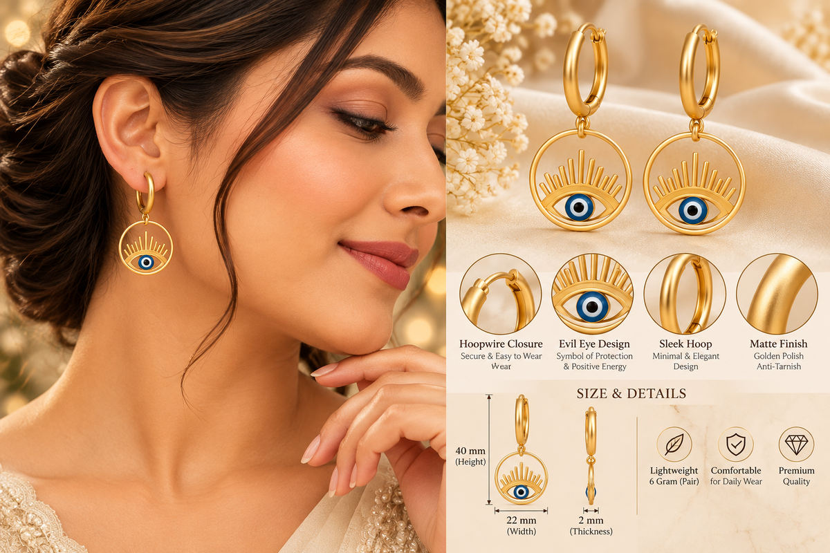 Golden Evil Eye Hoop Dangle Earrings