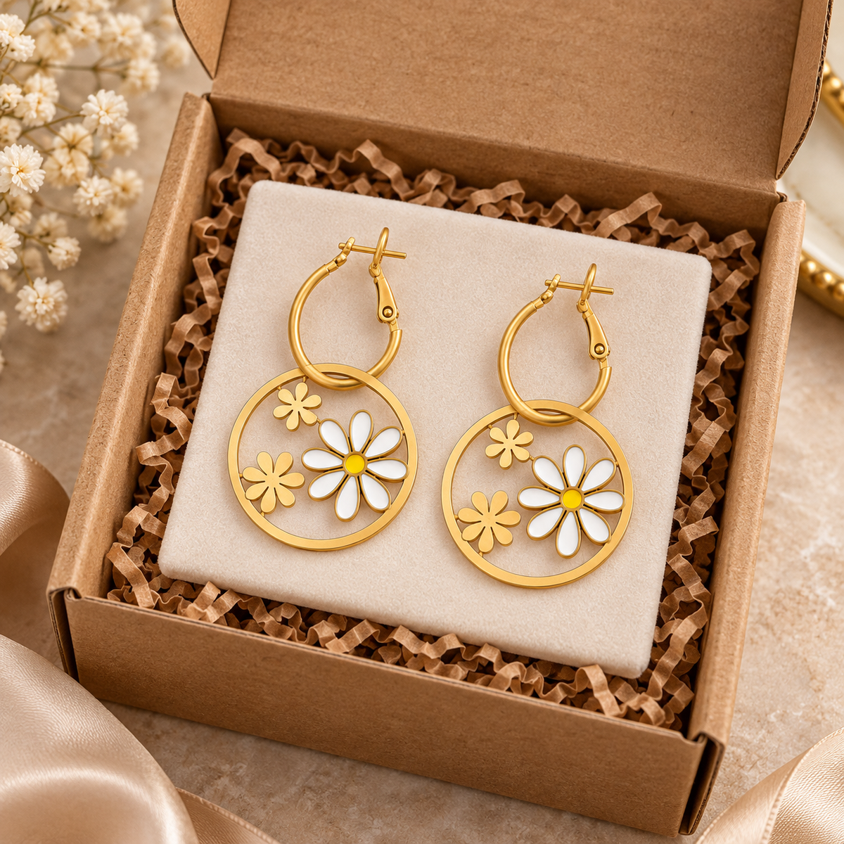 Floral Dangle Hoop Earrings