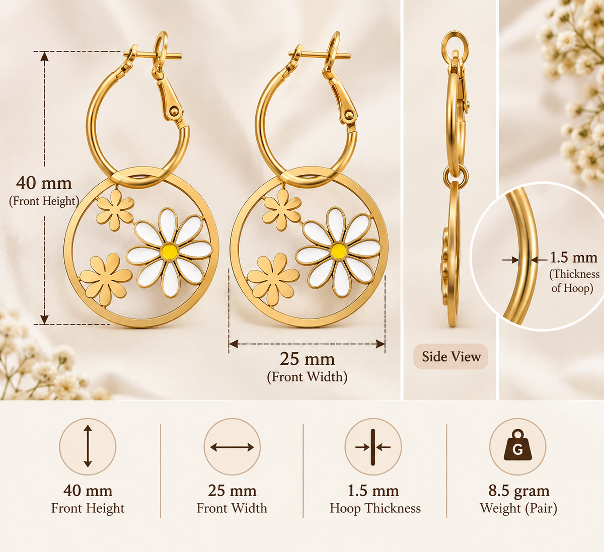 Floral Dangle Hoop Earrings