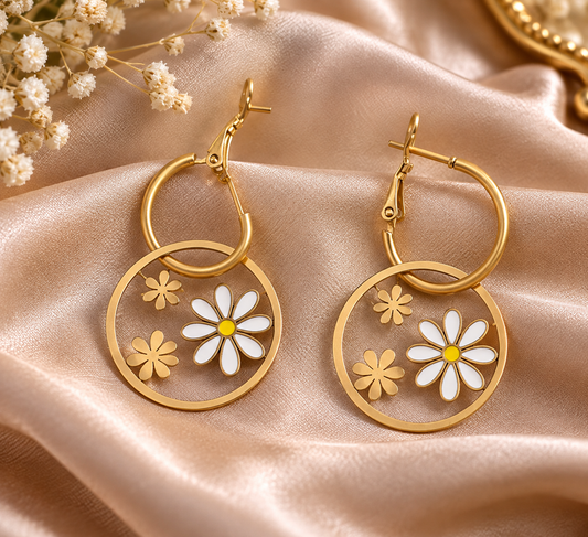 Floral Dangle Hoop Earrings