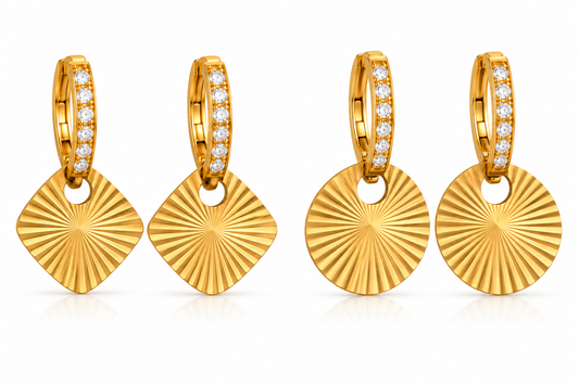 Golden CZ Sunburst Hoop Dangle Earrings