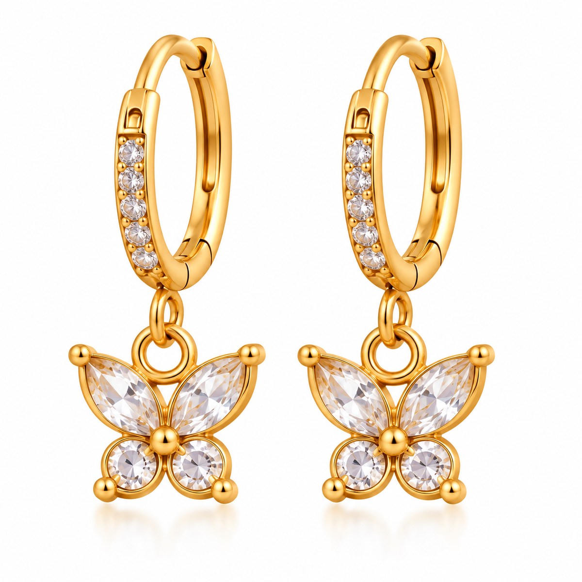 Golden Butterfly Hoop Dangle Earrings