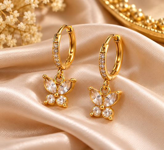 Golden Butterfly Hoop Dangle Earrings