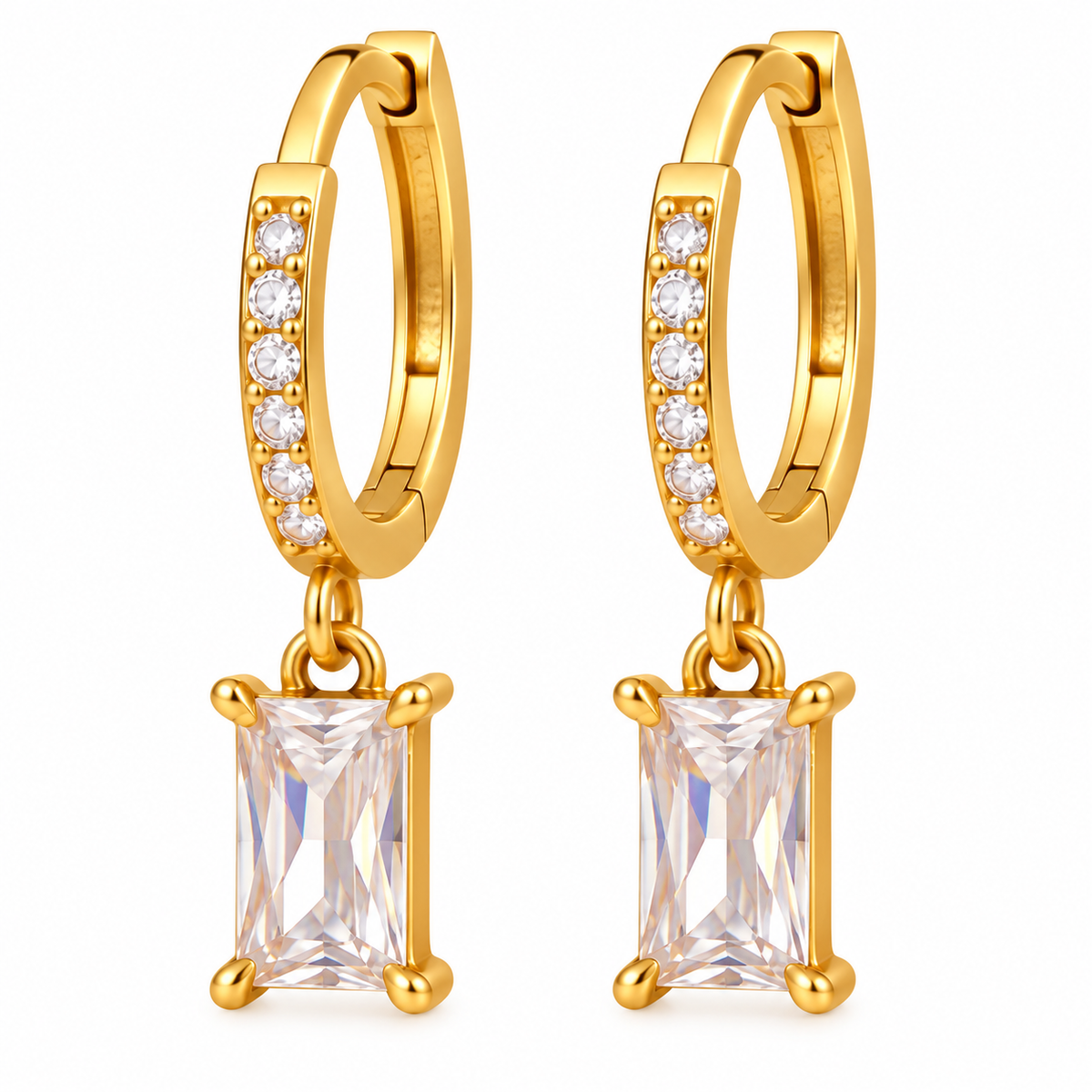 Golden Baguette Stone Hoop Dangle