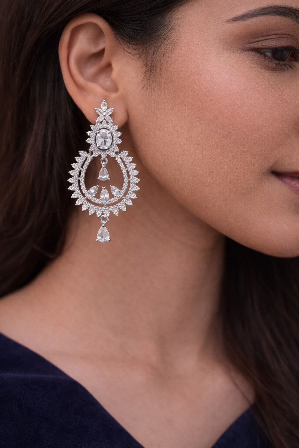 Celestia Oval Drop CZ Earrings