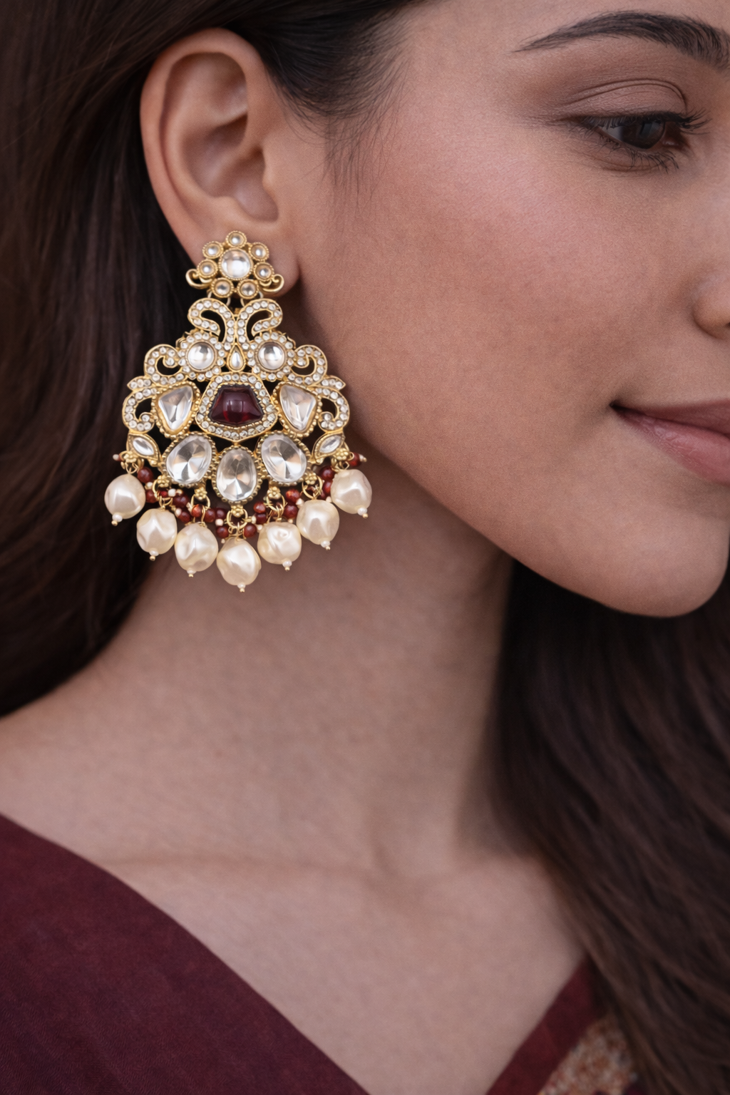 Noor Kundan Pearl Drop Earrings