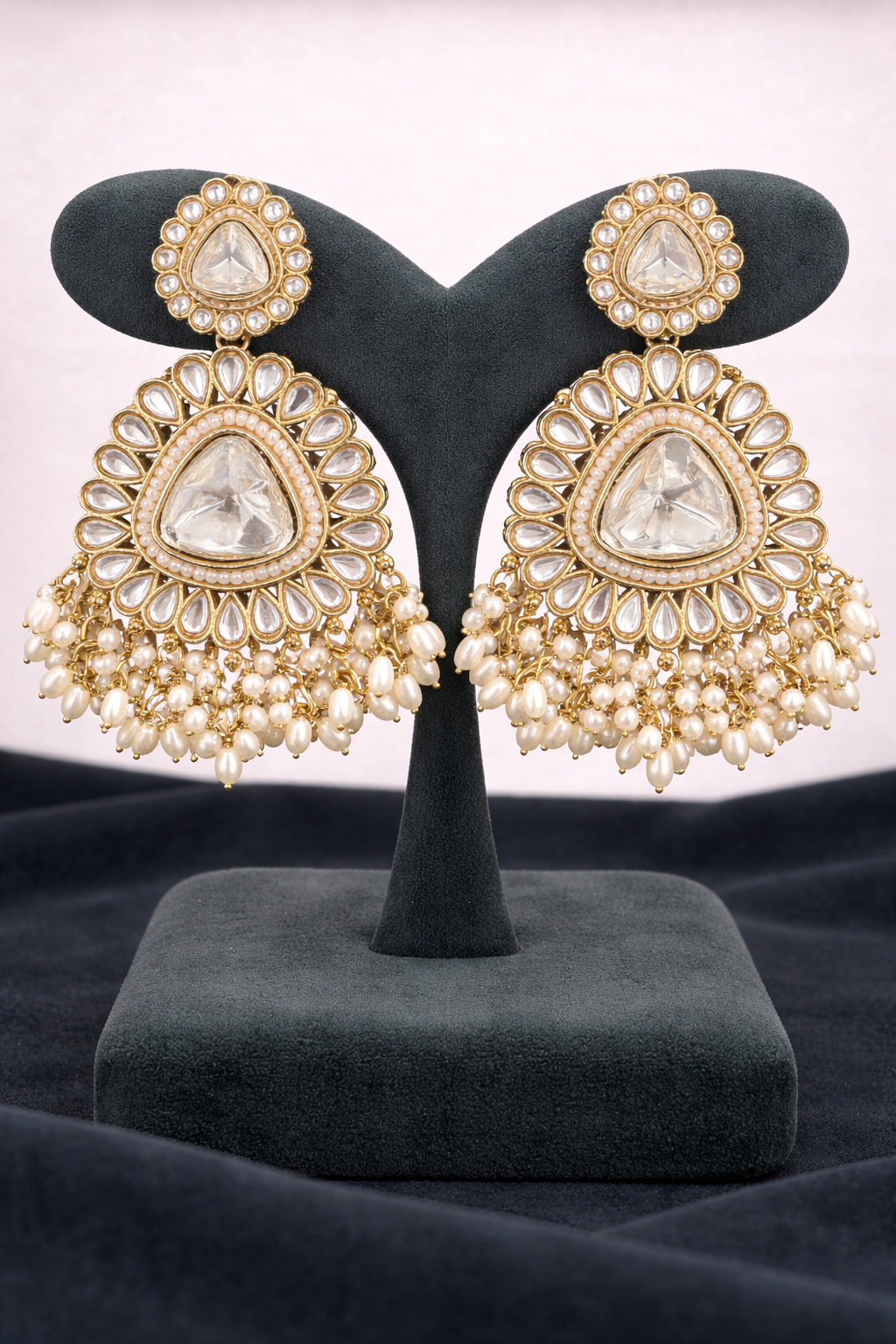 Ivory Noor Kundan Pearl Chandbali Earrings