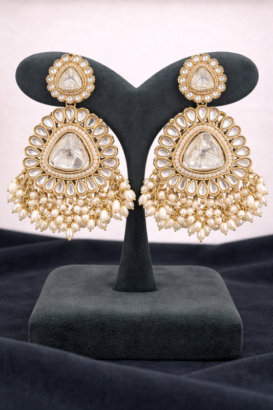Ivory Noor Kundan Pearl Chandbali Earrings