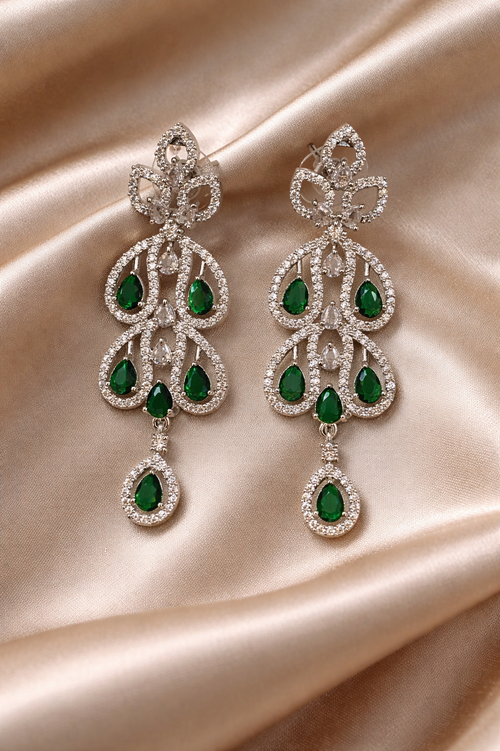 Emerald Royale Cascade CZ Chandelier Earrings