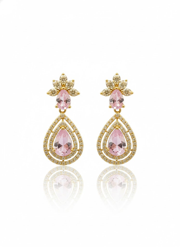Gold finish earring with Pink gemstones.