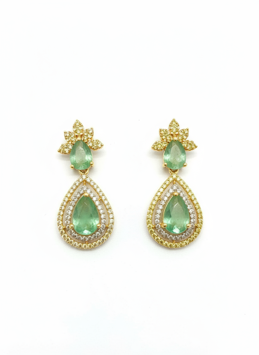 Gold finish earring with Pastel Green gemstones.