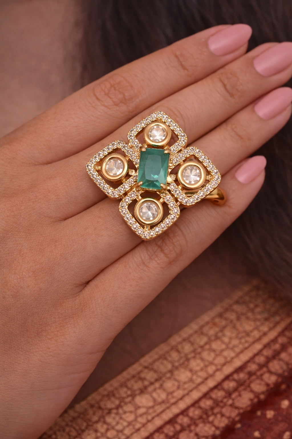 Diamond-Style Emerald Aura Statement Ring
