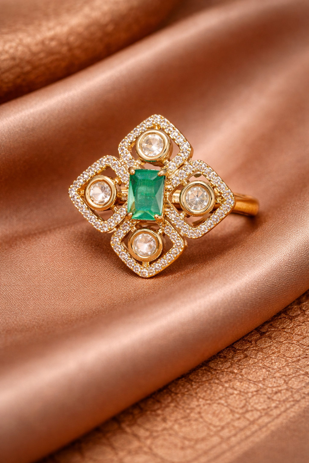Diamond-Style Emerald Aura Statement Ring