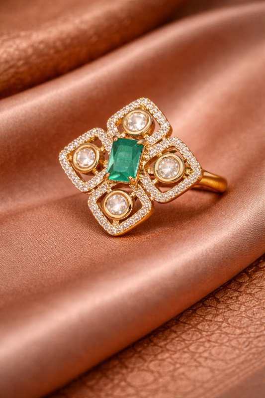 Diamond-Style Emerald Aura Statement Ring