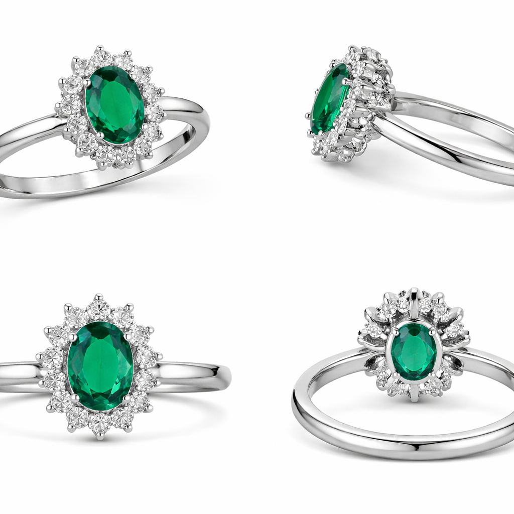 Emerald Grace Halo Silver Ring