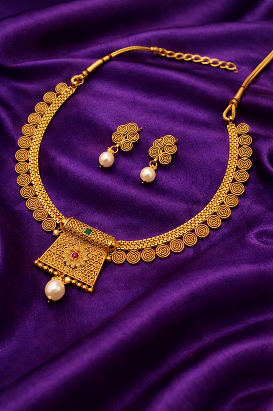 Kids Mini Shringar Filigree Necklace Set