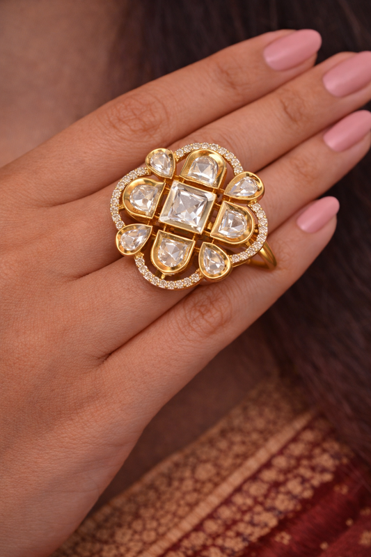 Floral Square CZ Statement Ring