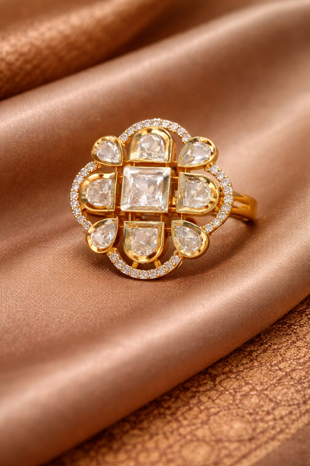 Floral Square CZ Statement Ring
