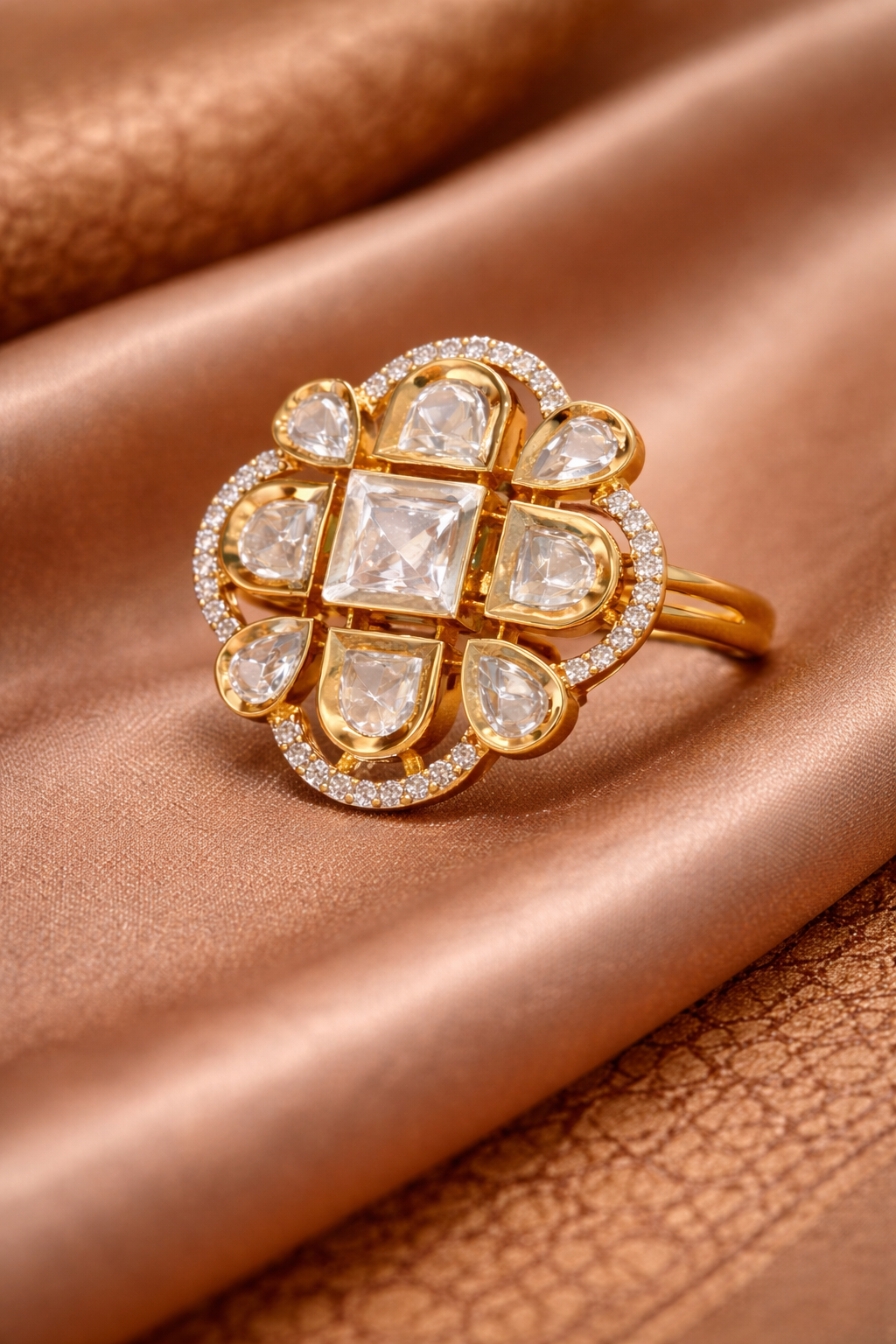 Floral Square CZ Statement Ring