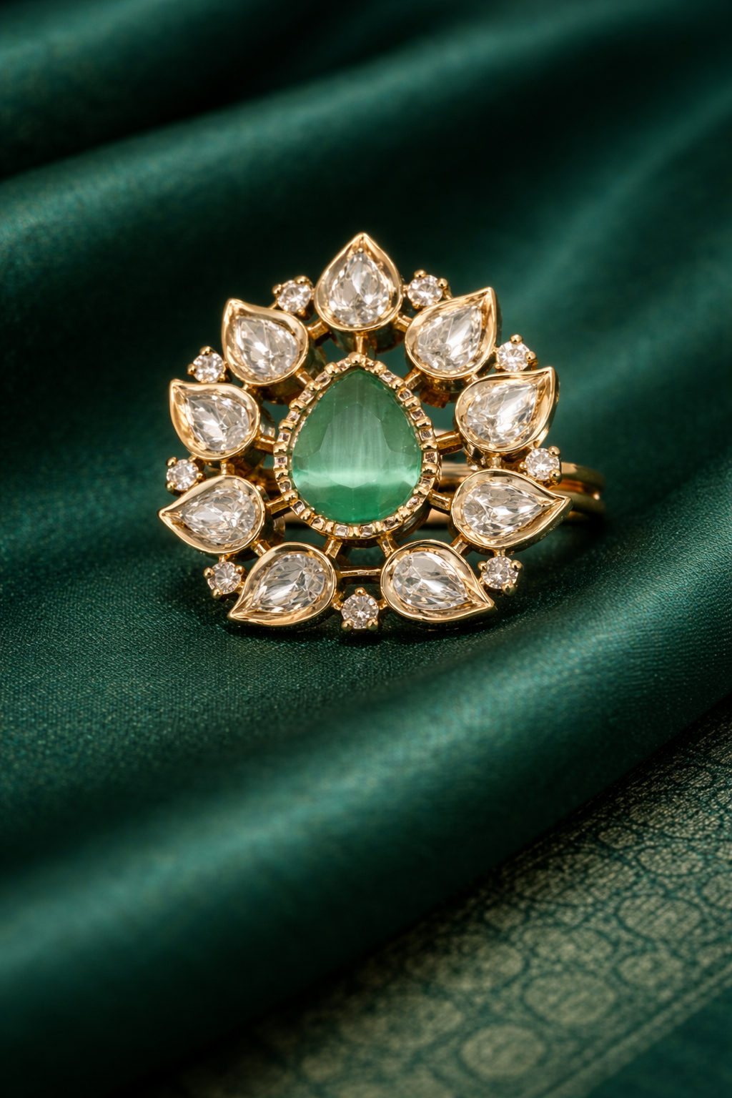 Green Teardrop Floral Cocktail Ring
