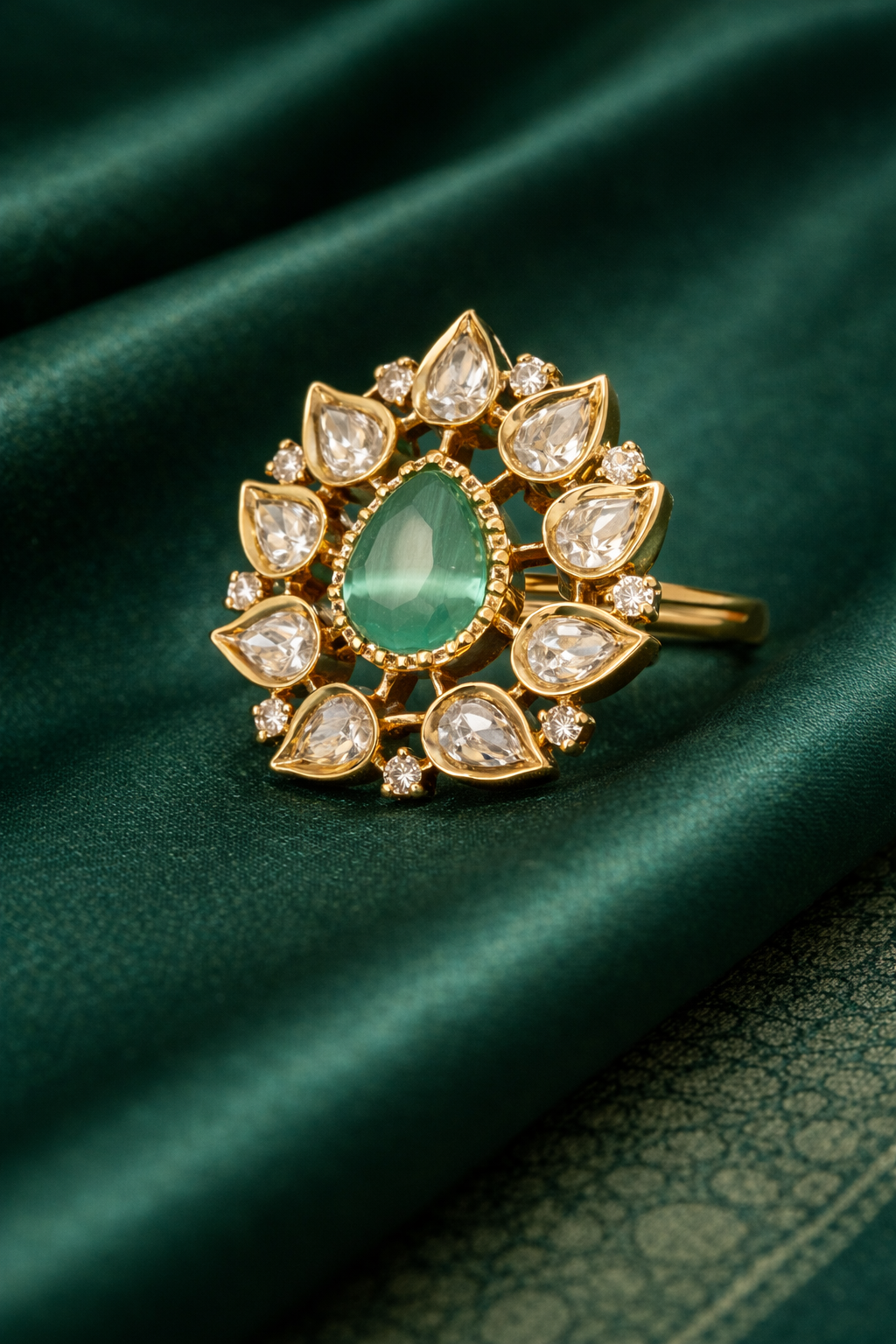 Green Teardrop Floral Cocktail Ring