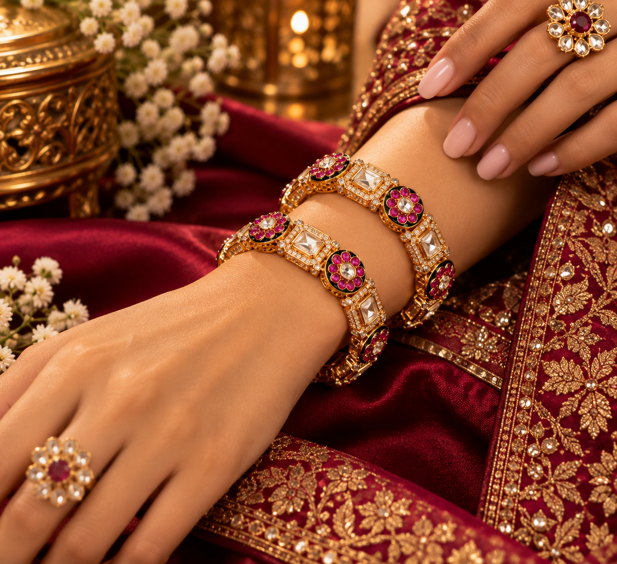 Regal Ruby Bloom Premium Bracelet Set