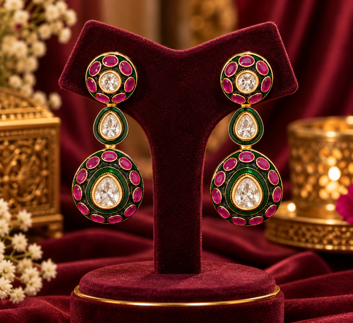 Royal Kundan Meenakari Polky Earrings