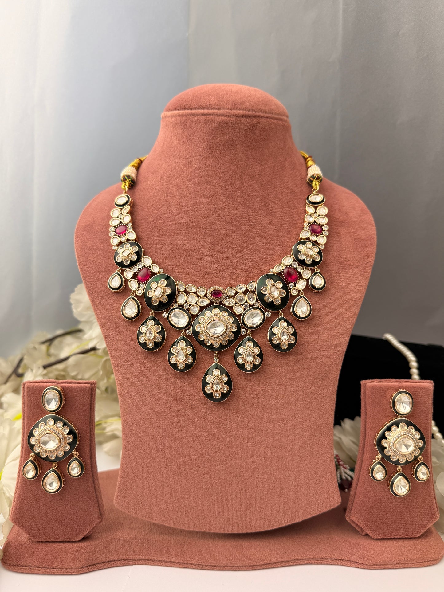 Mehreen Royal Kundan Black Enamel Necklace Set
