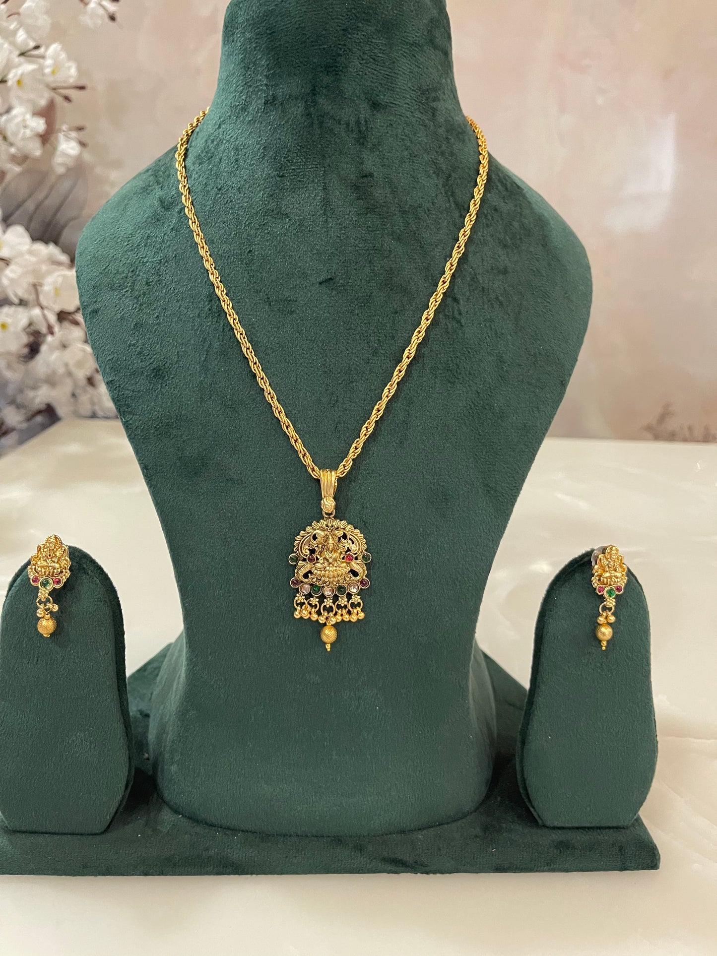 Lakshmi ji Pendant Chain Earrings