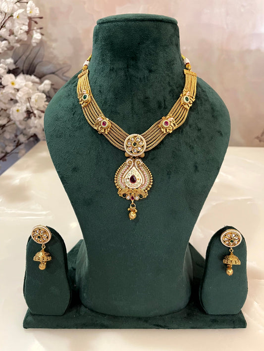 Rajwada Teardrop Pendant Necklace Set