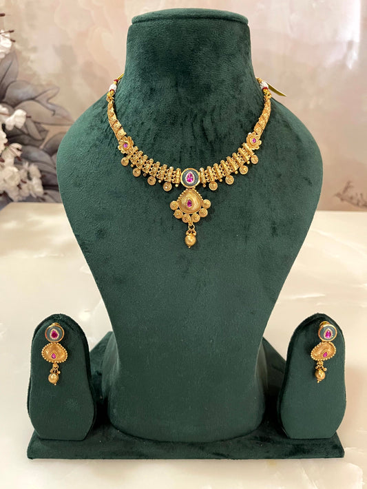 Kumudini Gold-Tone Temple Necklace Set