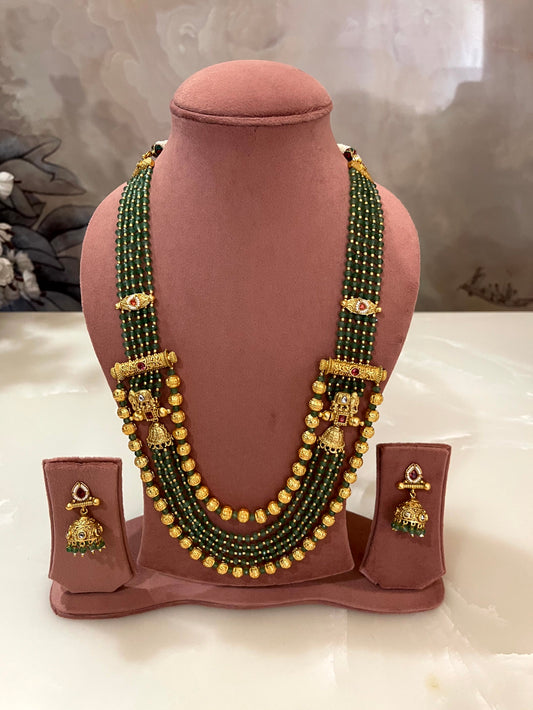Annapurna Green Bead Gold Necklace Set