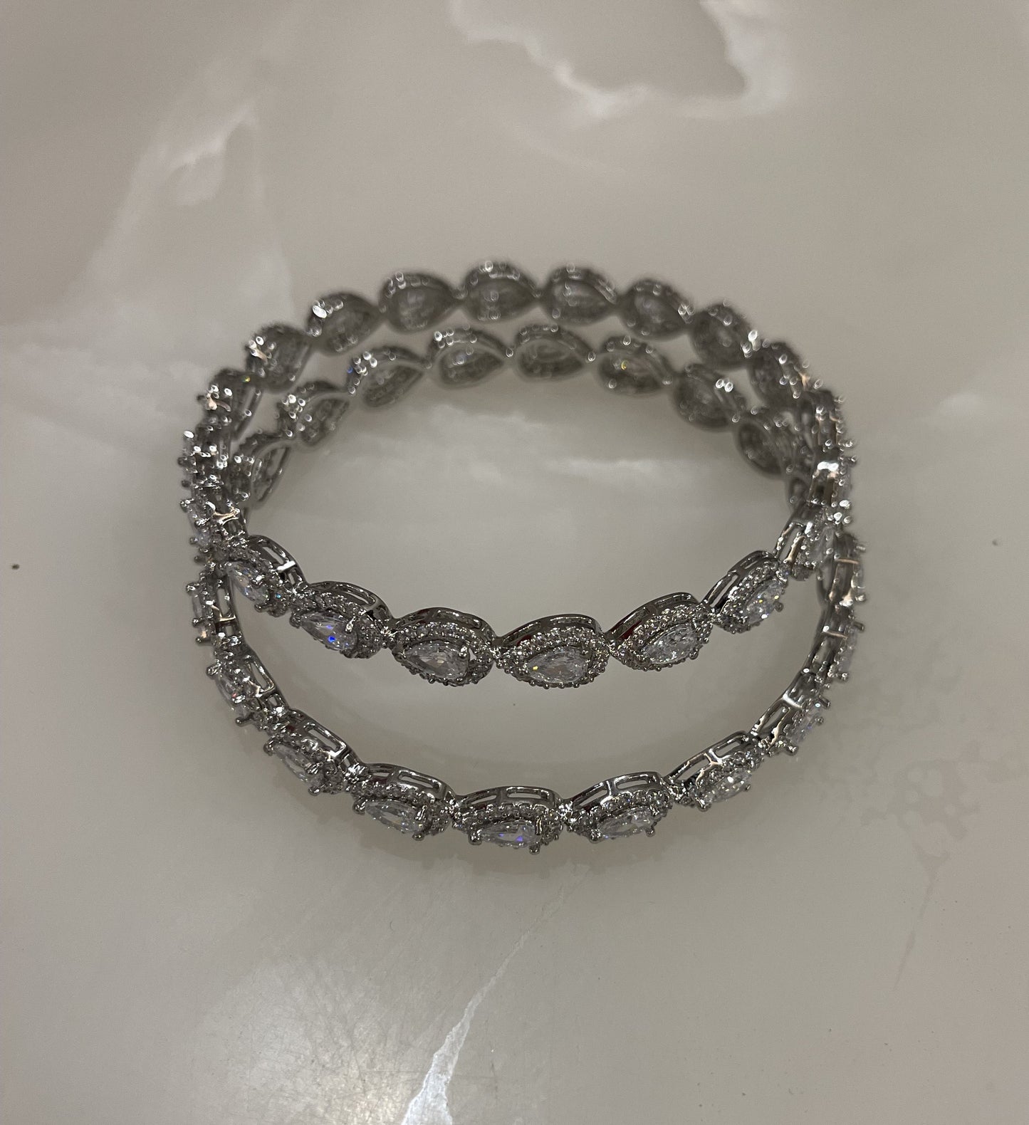 Elysian Teardrop Diamond-Style Silver Bracelet Pair