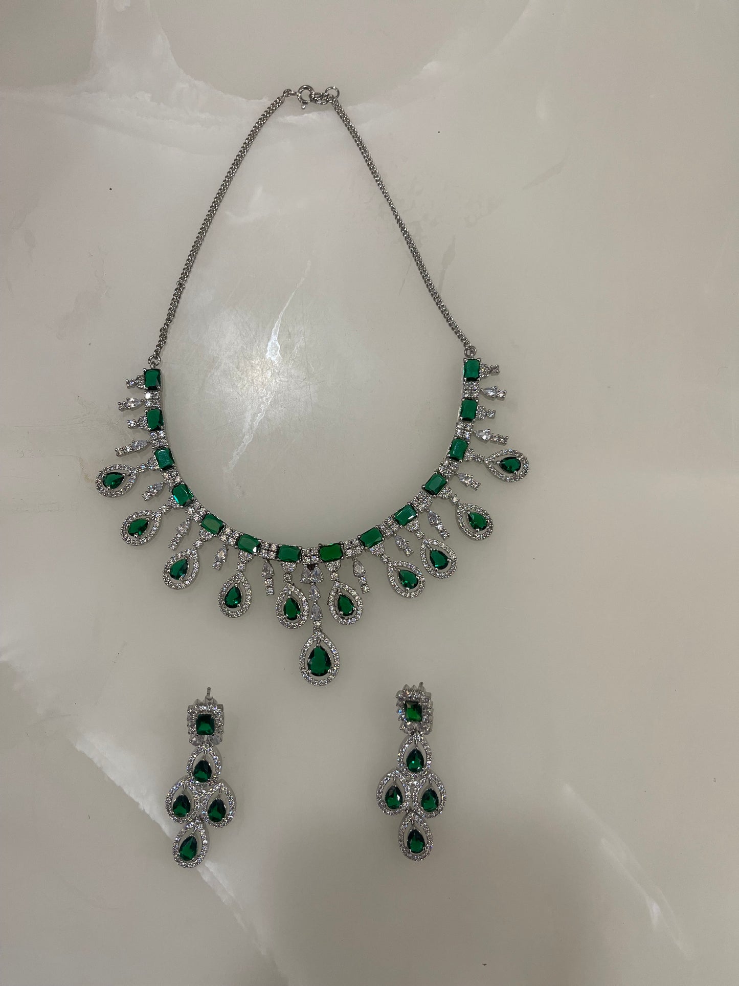 Emerald Royale 925 Silver CZ Necklace Set