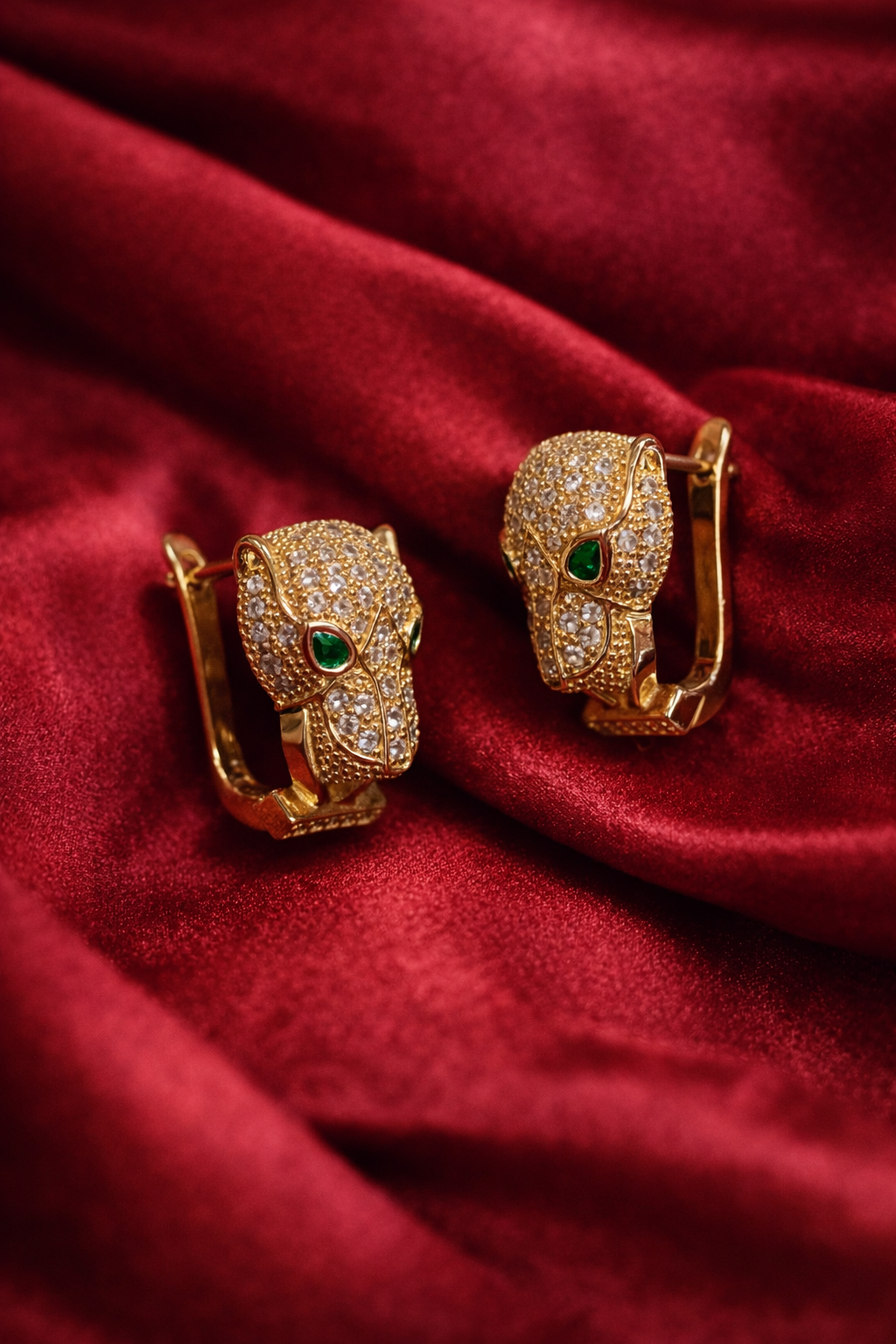 Emerald Eye Jaguar Luxe CZ Stud Earrings