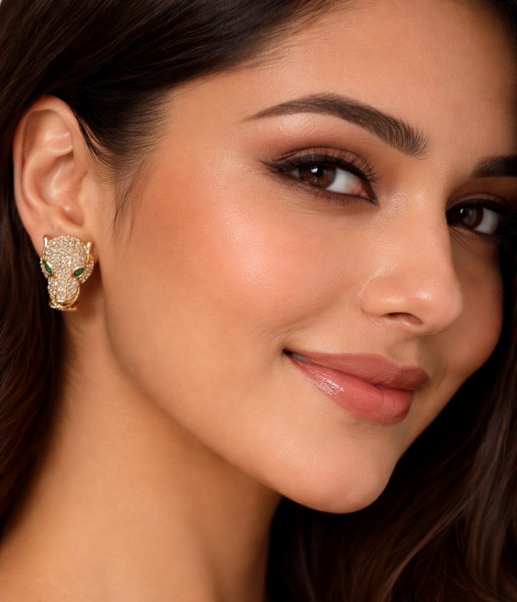 Emerald Eye Jaguar Luxe CZ Stud Earrings