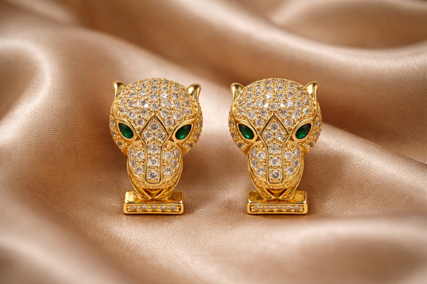 Emerald Eye Jaguar Luxe CZ Stud Earrings