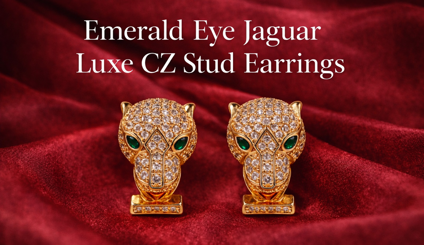Emerald Eye Jaguar Luxe CZ Stud Earrings