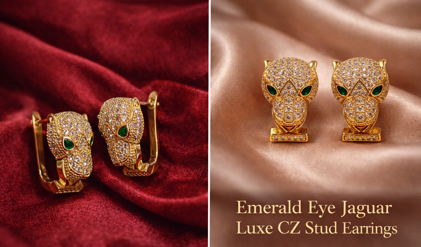 Emerald Eye Jaguar Luxe CZ Stud Earrings