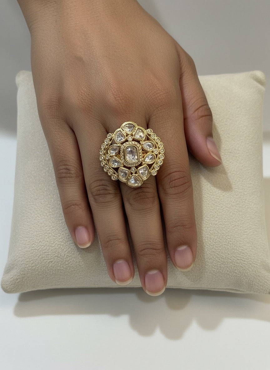 Golden Cocktail Kundan Ring