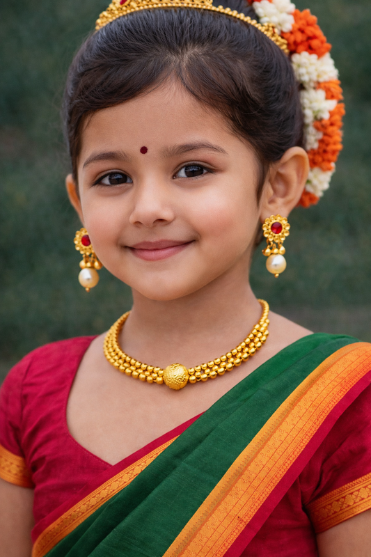 Traditional Golden Bead Short Necklace