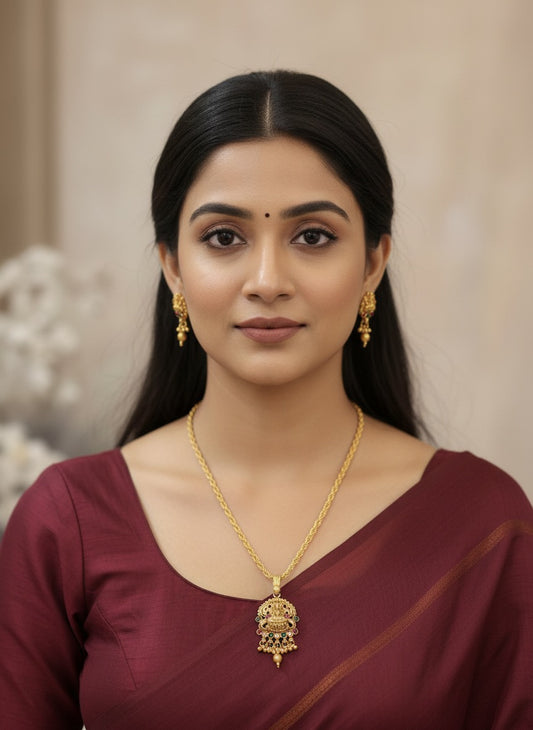 Lakshmi ji Pendant Chain Earrings